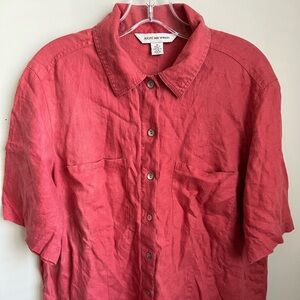 August Max Woman 100% Linen Maxi Midi Dress Button Front Rust Color 90s Y2K XS.